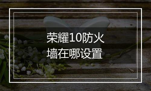 荣耀10防火墙在哪设置