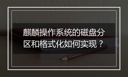 麒麟操作系统的磁盘分区和格式化如何实现？